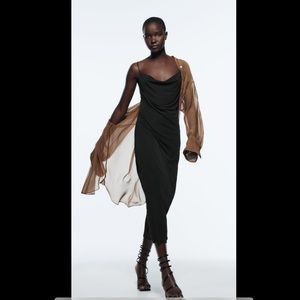 Zara satin lingerie style rouched slip dress